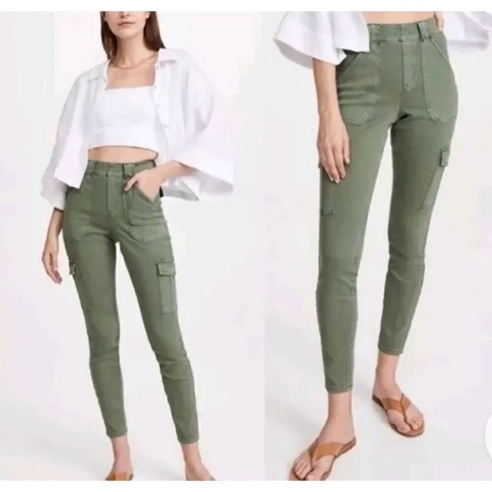 Spanx Stretch Mid Rise Twill Joggers in Darkened Olive sz XS
